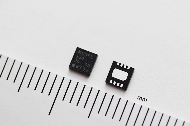 Nisshinbo MUSES130 高音質正電壓 LDO，展示 DFN3030-8-GQ 封裝正反面